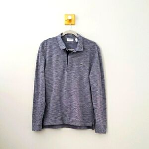 Lacoste Men Rugby Polo Shirt Medium Navy Blue Mouline Cotton Long Sleeve Preppy